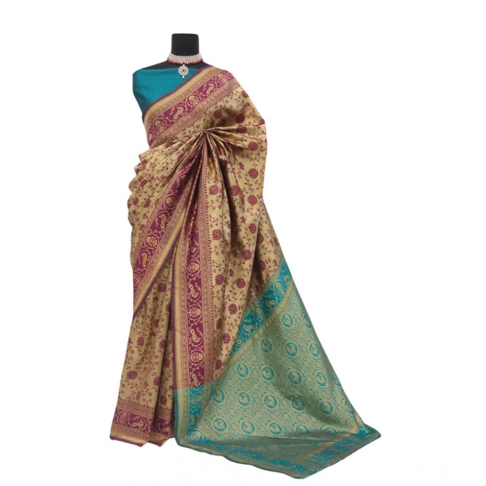 Generic Women's Banarasi Printed Saree With Unstitched Blouse 5.5Mtr (Purple) - MYLUXURY LANE ENTERPRISE