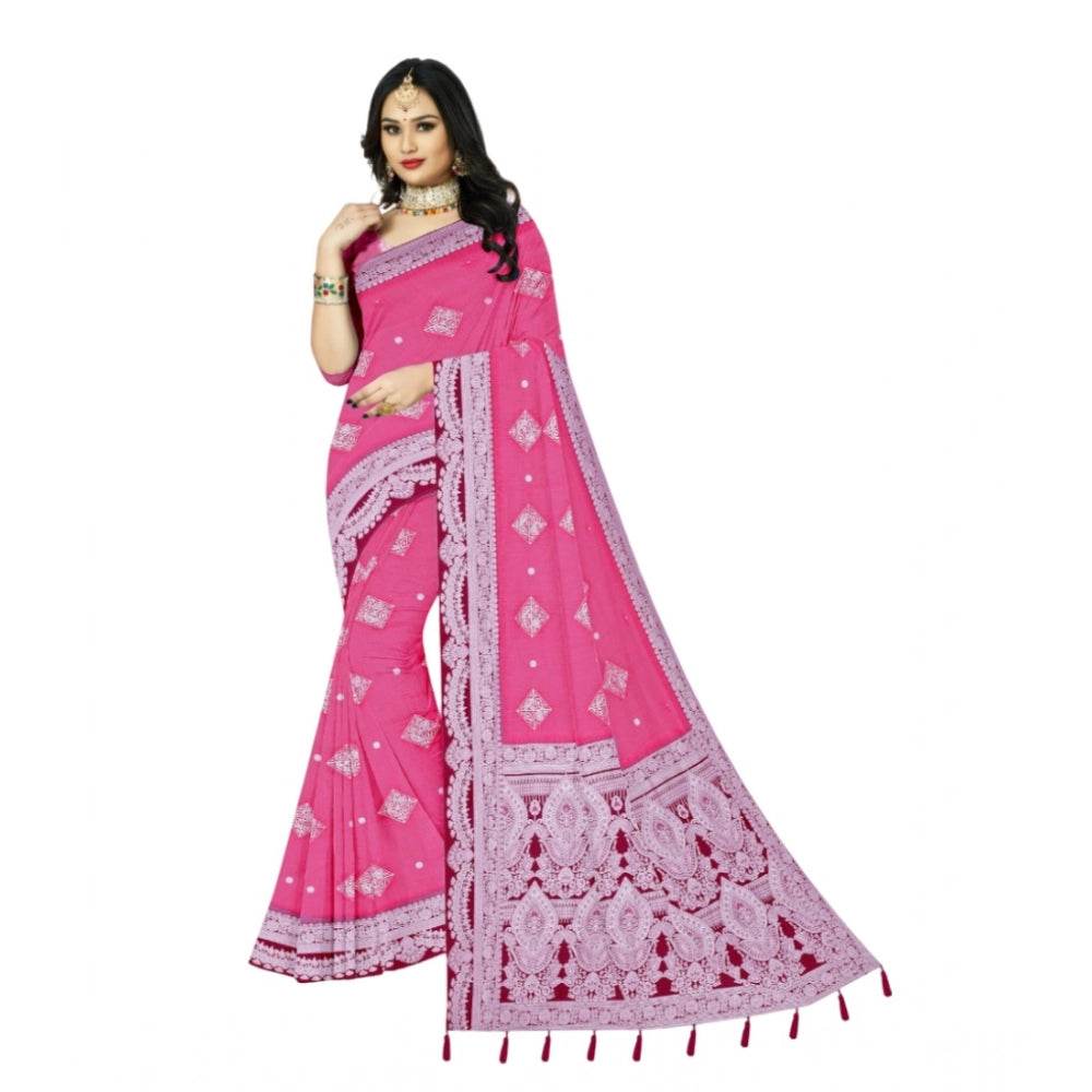 Generic Women's Cotton Printed Saree With Unstitched Blouse 5.5Mtr (Pink) - MYLUXURY LANE ENTERPRISE
