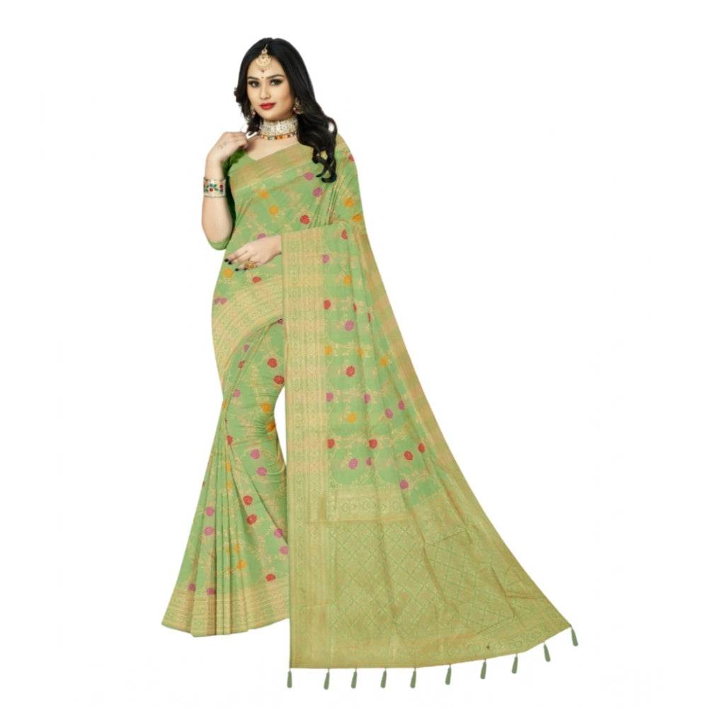 Generic Women's Banarasi Printed Saree With Unstitched Blouse 5.5Mtr (Green) - MYLUXURY LANE ENTERPRISE