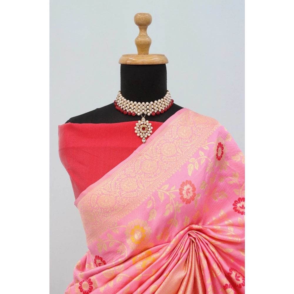 Generic Women's Banarasi Printed Saree With Unstitched Blouse 5.5Mtr (Pink) - MYLUXURY LANE ENTERPRISE