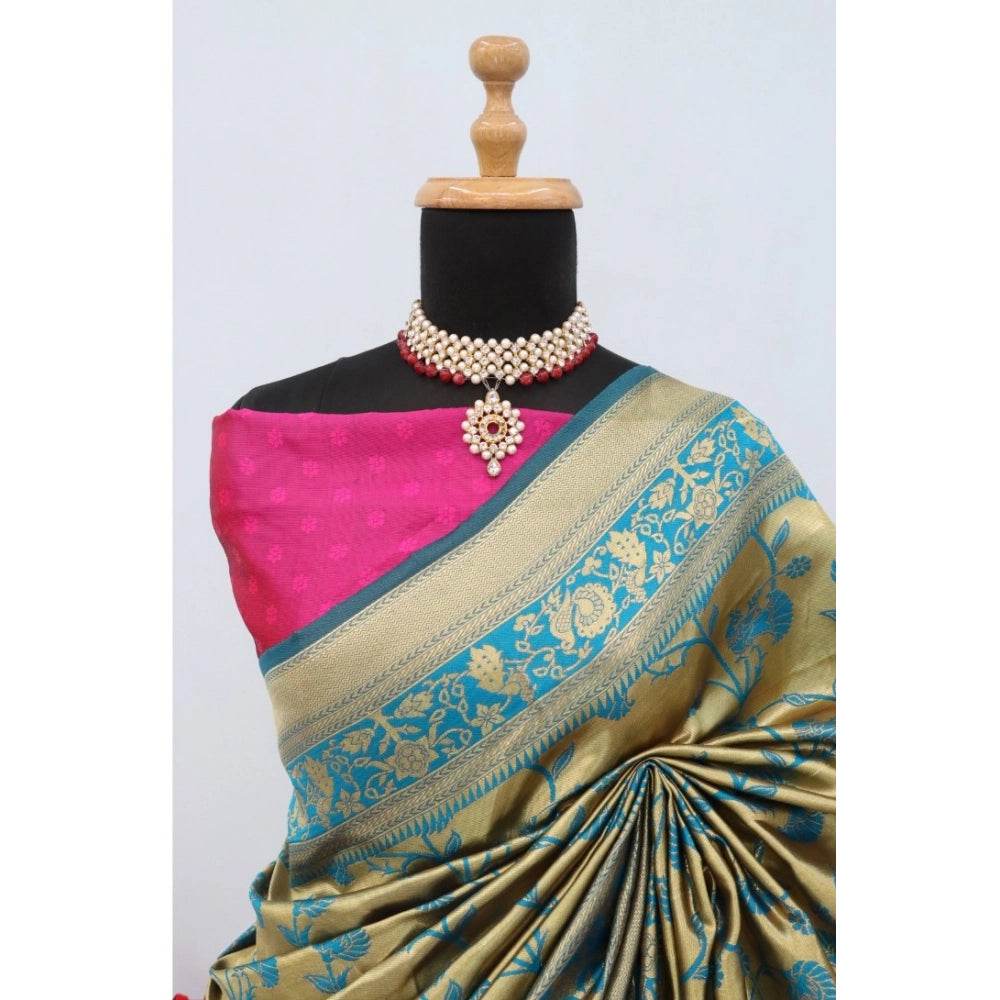 Generic Women's Banarasi Printed Saree With Unstitched Blouse 5.5Mtr (Golden) - MYLUXURY LANE ENTERPRISE