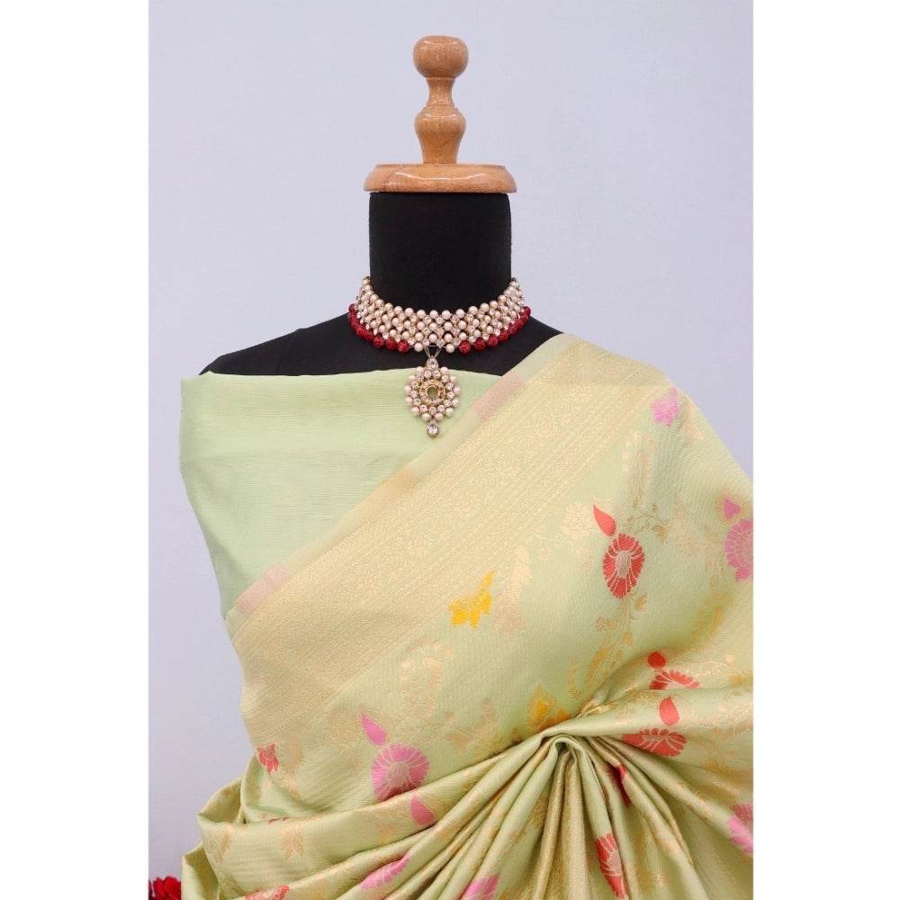 Generic Women's Banarasi Printed Saree With Unstitched Blouse 5.5Mtr (Pista) - MYLUXURY LANE ENTERPRISE