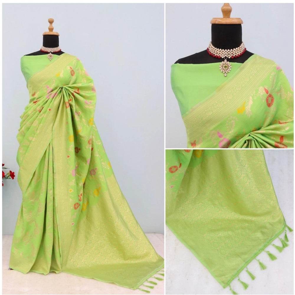 Generic Women's Banarasi Printed Saree With Unstitched Blouse 5.5Mtr (Green) - MYLUXURY LANE ENTERPRISE