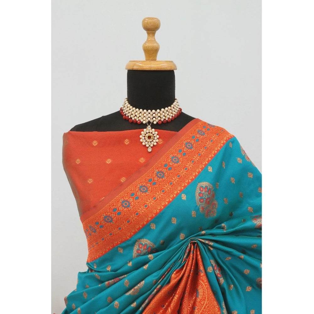 Generic Women's Banarasi Printed Saree With Unstitched Blouse 5.5Mtr (Rama) - MYLUXURY LANE ENTERPRISE