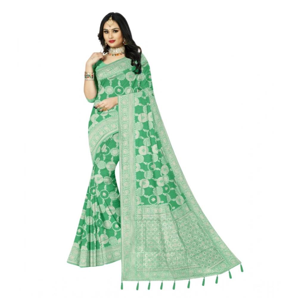 Generic Women's Cotton Printed Saree With Unstitched Blouse 5.5Mtr (Rama) - MYLUXURY LANE ENTERPRISE
