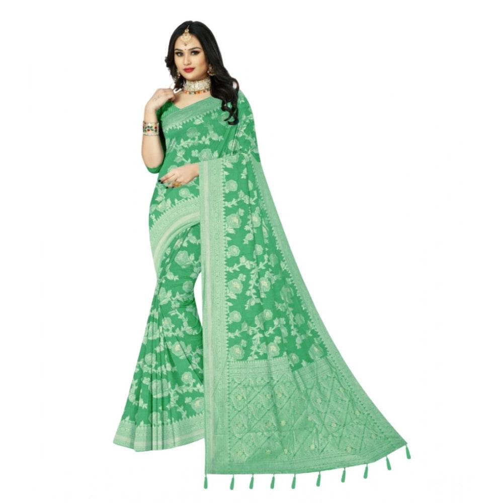 Generic Women's Cotton Printed Saree With Unstitched Blouse 5.5Mtr (Rama) - MYLUXURY LANE ENTERPRISE