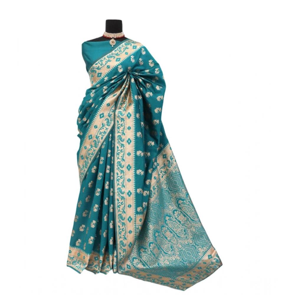 Generic Women's Satin Printed Saree With Unstitched Blouse 5.5Mtr (Rama) - MYLUXURY LANE ENTERPRISE