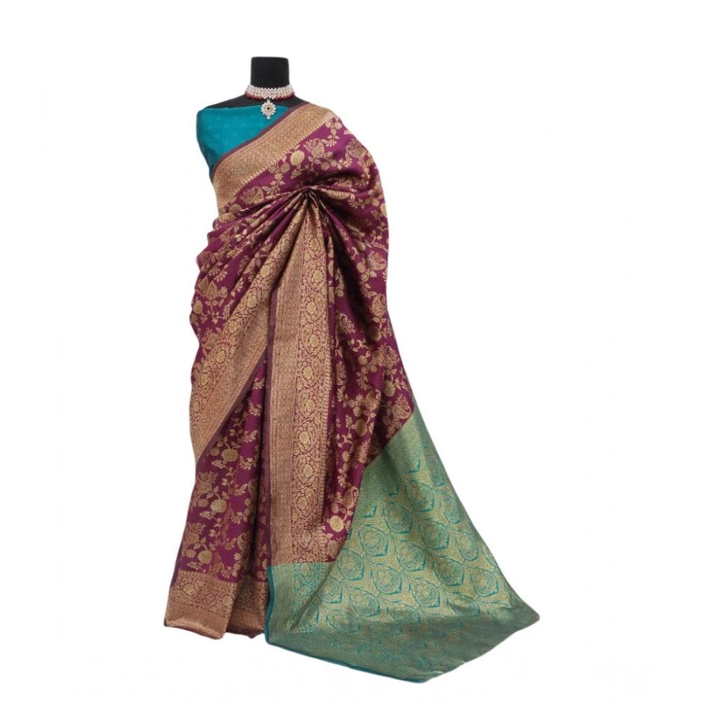 Generic Women's Banarasi Printed Saree With Unstitched Blouse 5.5Mtr (Purple) - MYLUXURY LANE ENTERPRISE