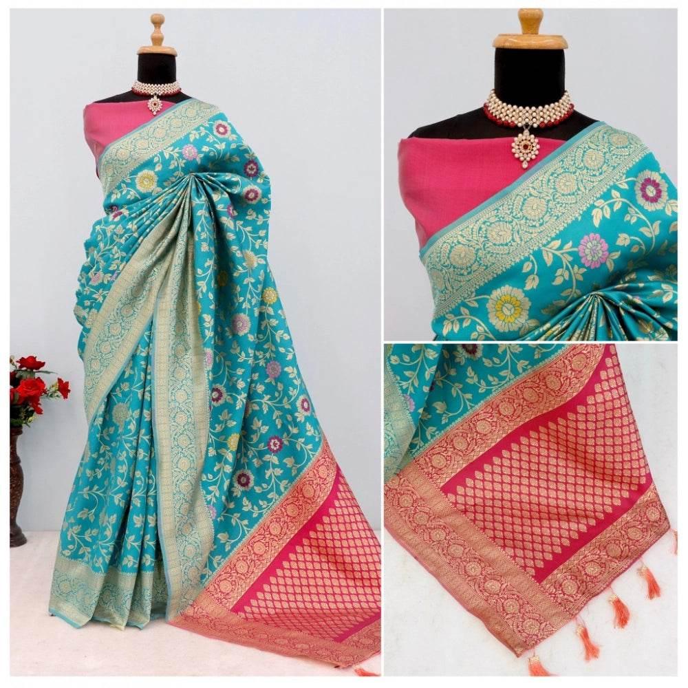 Generic Women's Banarasi Printed Saree With Unstitched Blouse 5.5Mtr (Rama) - MYLUXURY LANE ENTERPRISE