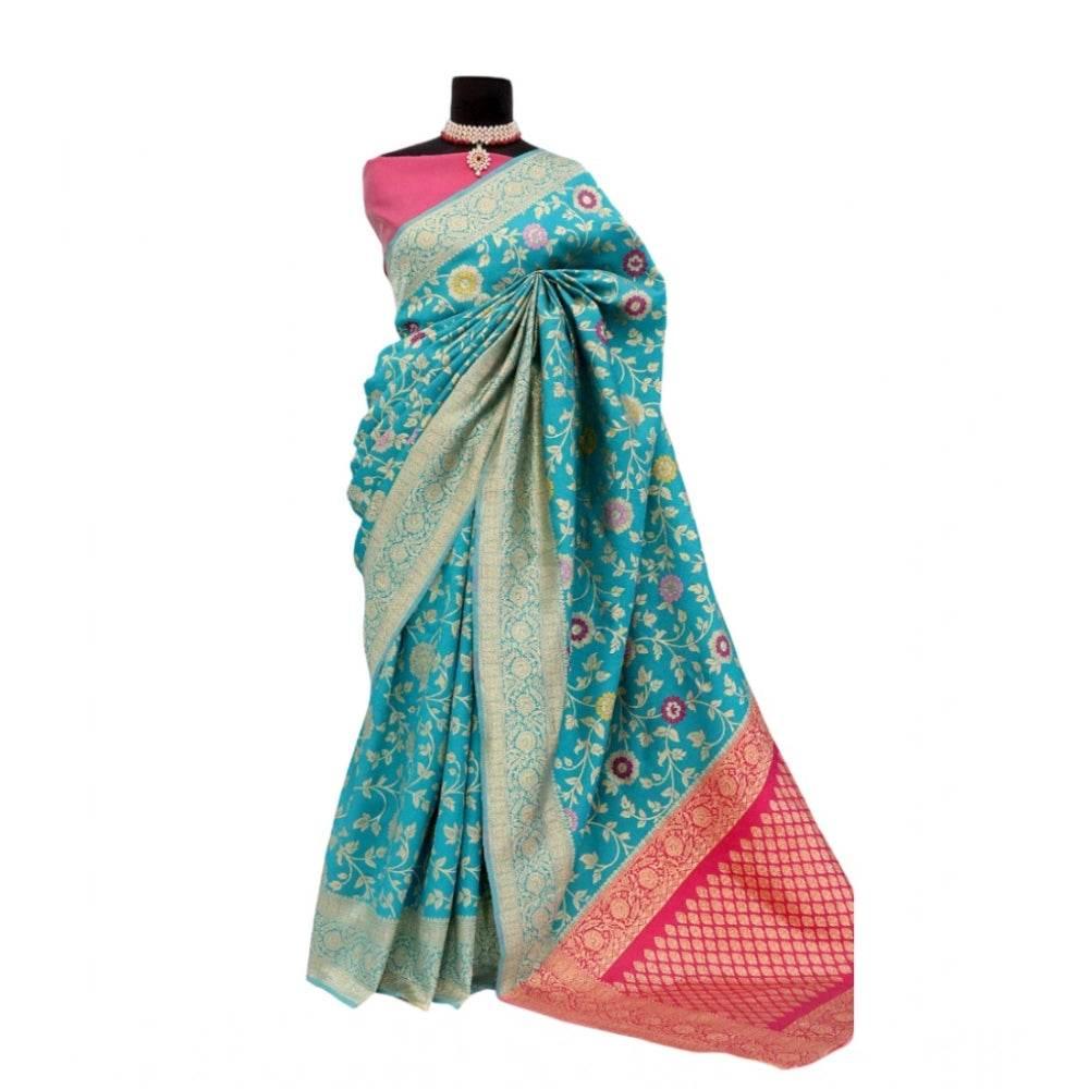 Generic Women's Banarasi Printed Saree With Unstitched Blouse 5.5Mtr (Rama) - MYLUXURY LANE ENTERPRISE