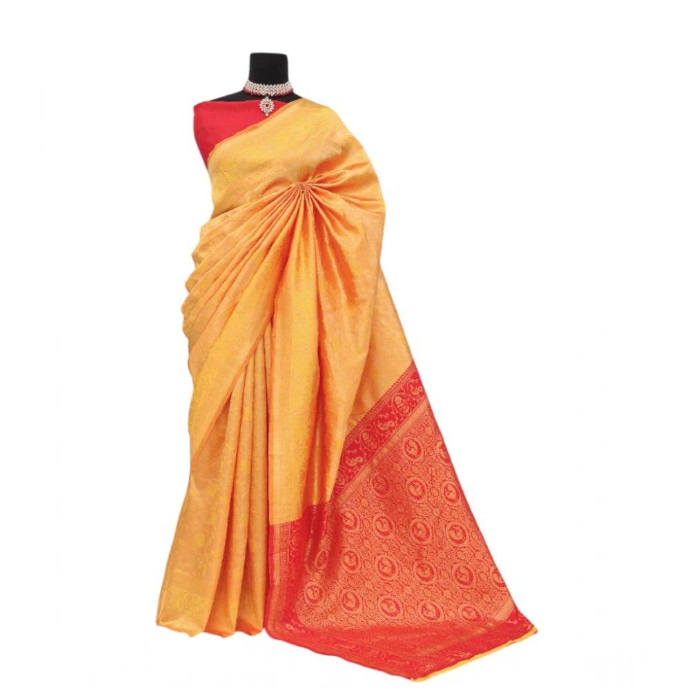Generic Women's Banarasi Printed Saree With Unstitched Blouse 5.5Mtr (Yellow) - MYLUXURY LANE ENTERPRISE