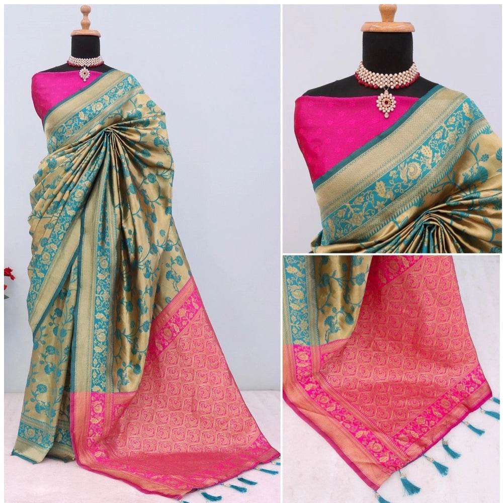 Generic Women's Banarasi Printed Saree With Unstitched Blouse 5.5Mtr (Golden) - MYLUXURY LANE ENTERPRISE