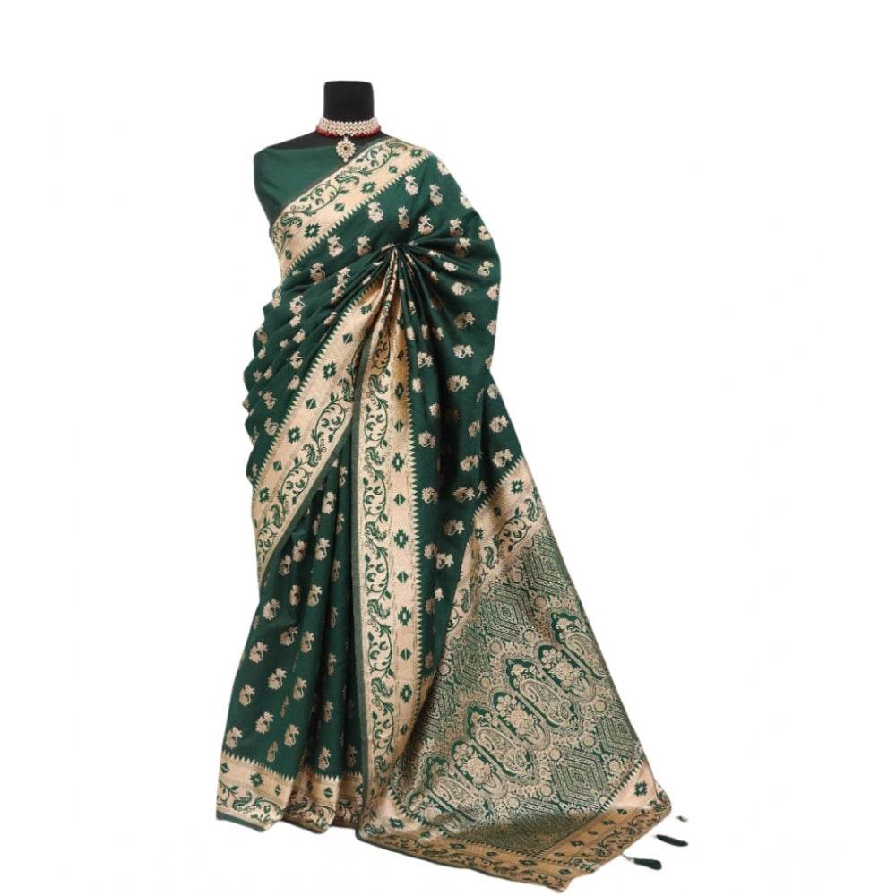 Generic Women's Satin Printed Saree With Unstitched Blouse 5.5Mtr (Green) - MYLUXURY LANE ENTERPRISE
