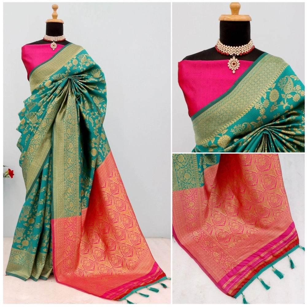 Generic Women's Banarasi Printed Saree With Unstitched Blouse 5.5Mtr (Rama) - MYLUXURY LANE ENTERPRISE