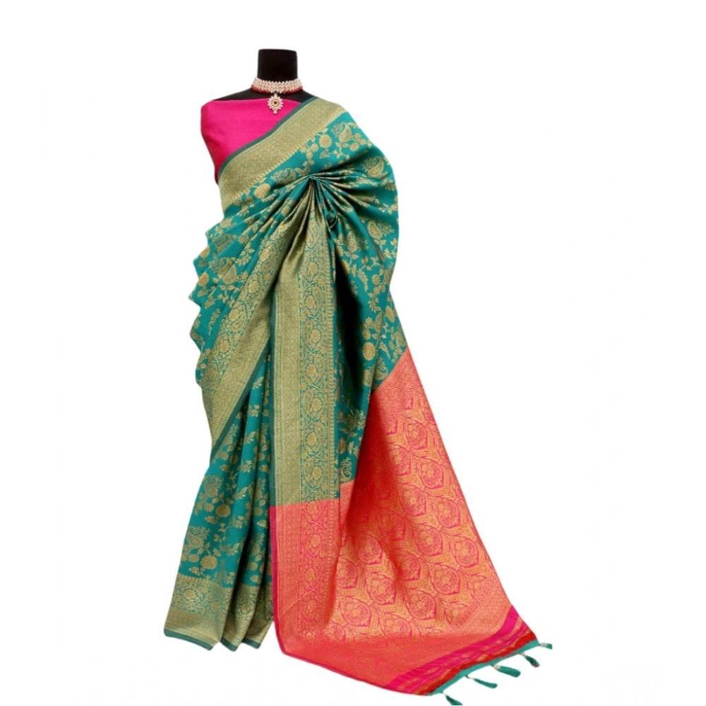 Generic Women's Banarasi Printed Saree With Unstitched Blouse 5.5Mtr (Rama) - MYLUXURY LANE ENTERPRISE