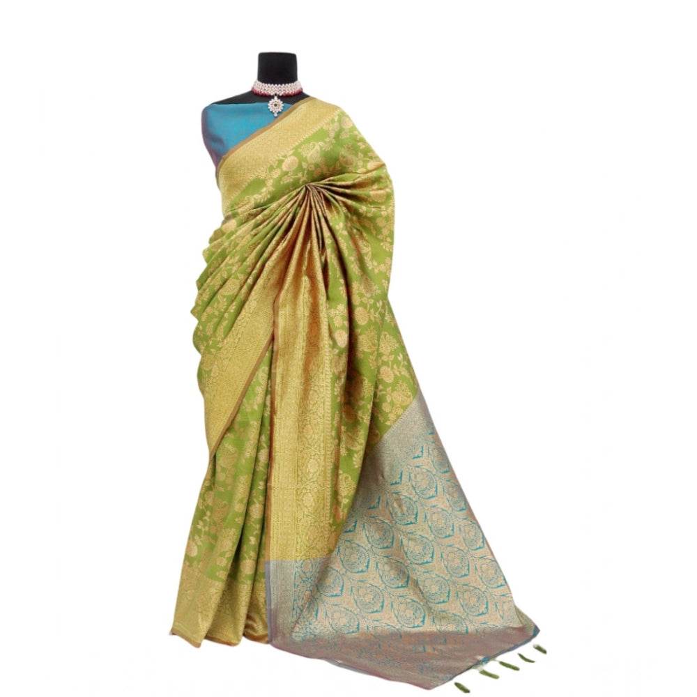 Generic Women's Banarasi Printed Saree With Unstitched Blouse 5.5Mtr (Mehendi Green) - MYLUXURY LANE ENTERPRISE