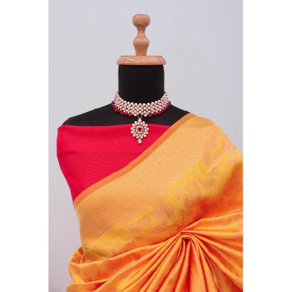 Generic Women's Banarasi Printed Saree With Unstitched Blouse 5.5Mtr (Yellow) - MYLUXURY LANE ENTERPRISE