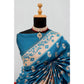 Generic Women's Satin Printed Saree With Unstitched Blouse 5.5Mtr (Aqua Blue) - MYLUXURY LANE ENTERPRISE