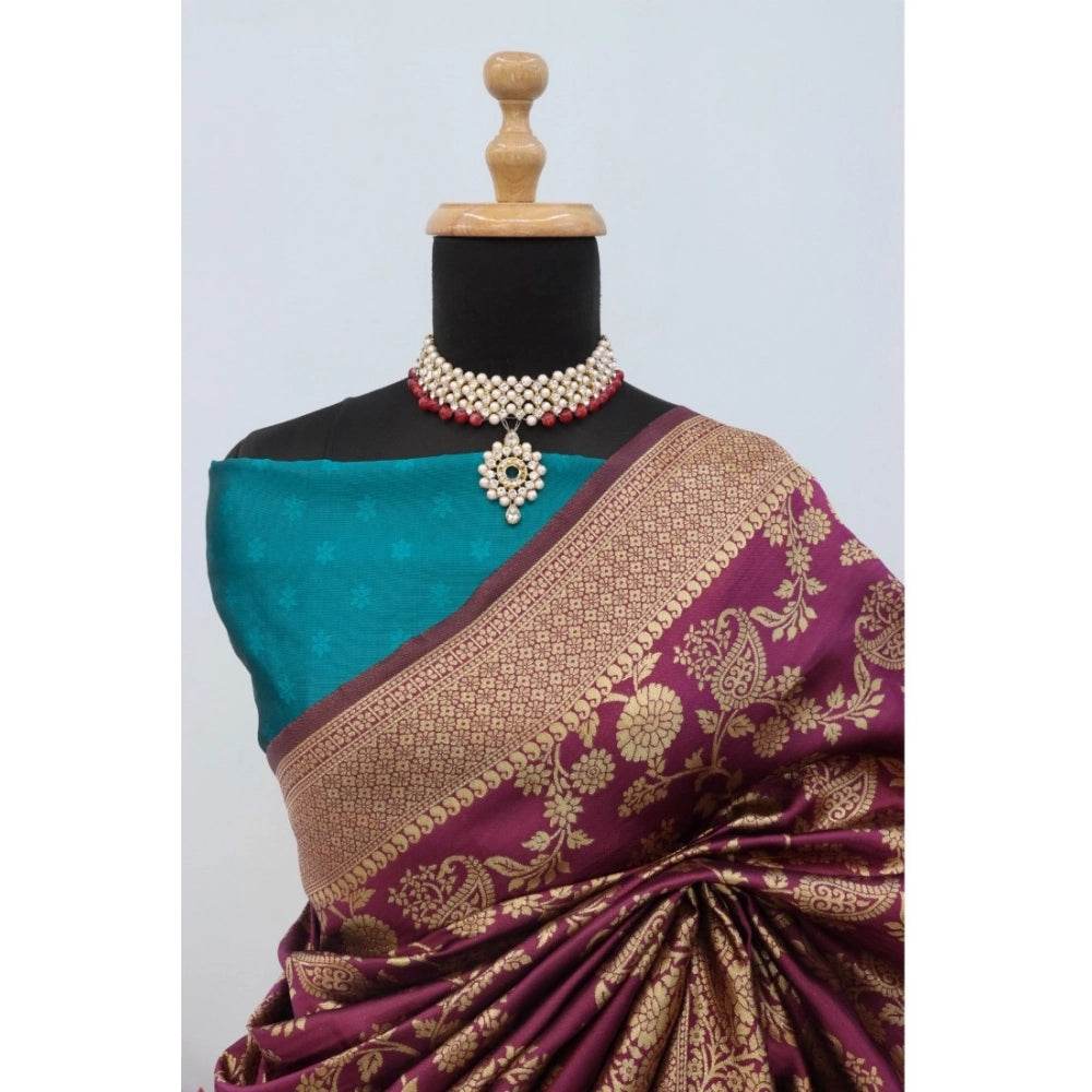 Generic Women's Banarasi Printed Saree With Unstitched Blouse 5.5Mtr (Purple) - MYLUXURY LANE ENTERPRISE