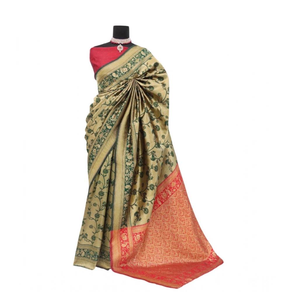 Generic Women's Banarasi Printed Saree With Unstitched Blouse 5.5Mtr (Golden) - MYLUXURY LANE ENTERPRISE
