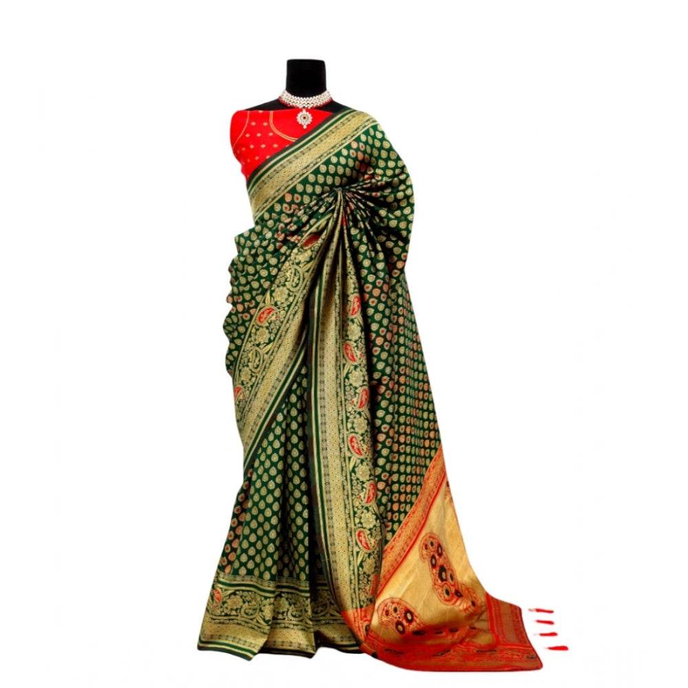 Generic Women's Banarasi Printed Saree With Unstitched Blouse 5.5Mtr (Green) - MYLUXURY LANE ENTERPRISE