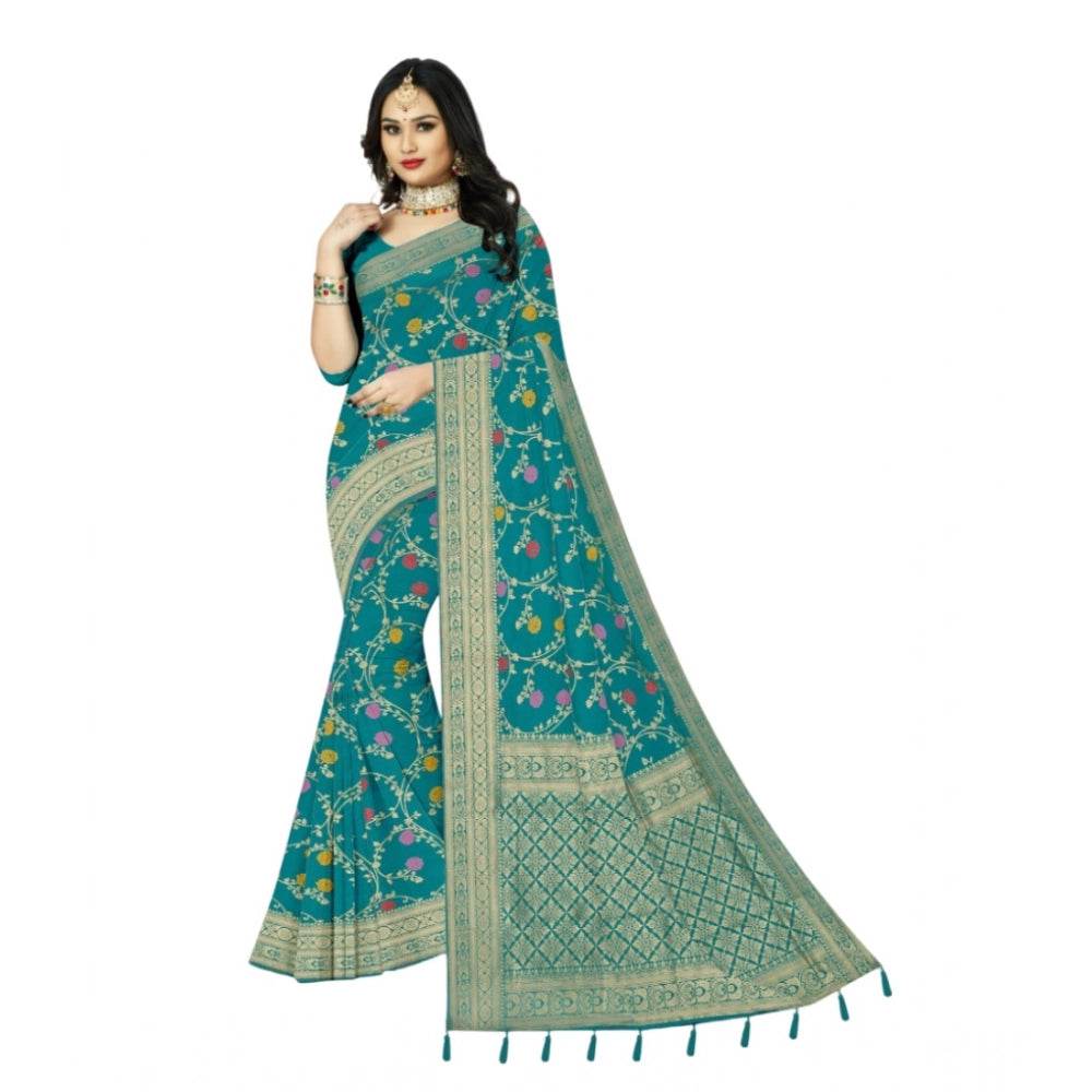 Generic Women's Banarasi Printed Saree With Unstitched Blouse 5.5Mtr (Rama) - MYLUXURY LANE ENTERPRISE