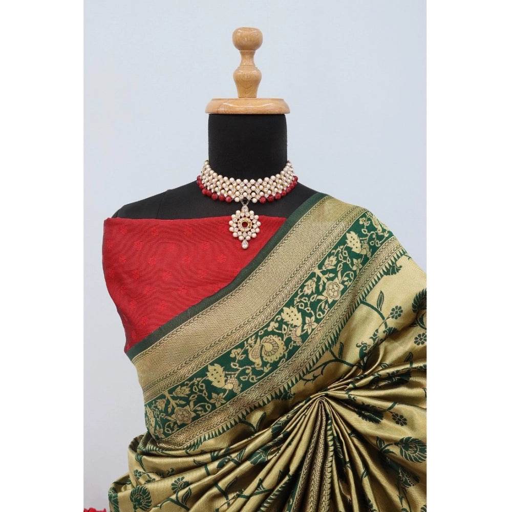 Generic Women's Banarasi Printed Saree With Unstitched Blouse 5.5Mtr (Golden) - MYLUXURY LANE ENTERPRISE
