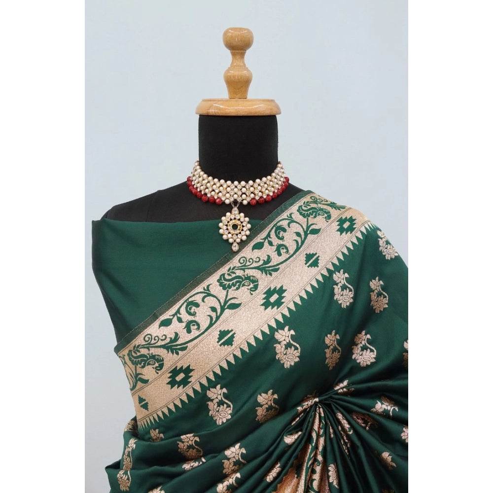 Generic Women's Satin Printed Saree With Unstitched Blouse 5.5Mtr (Green) - MYLUXURY LANE ENTERPRISE