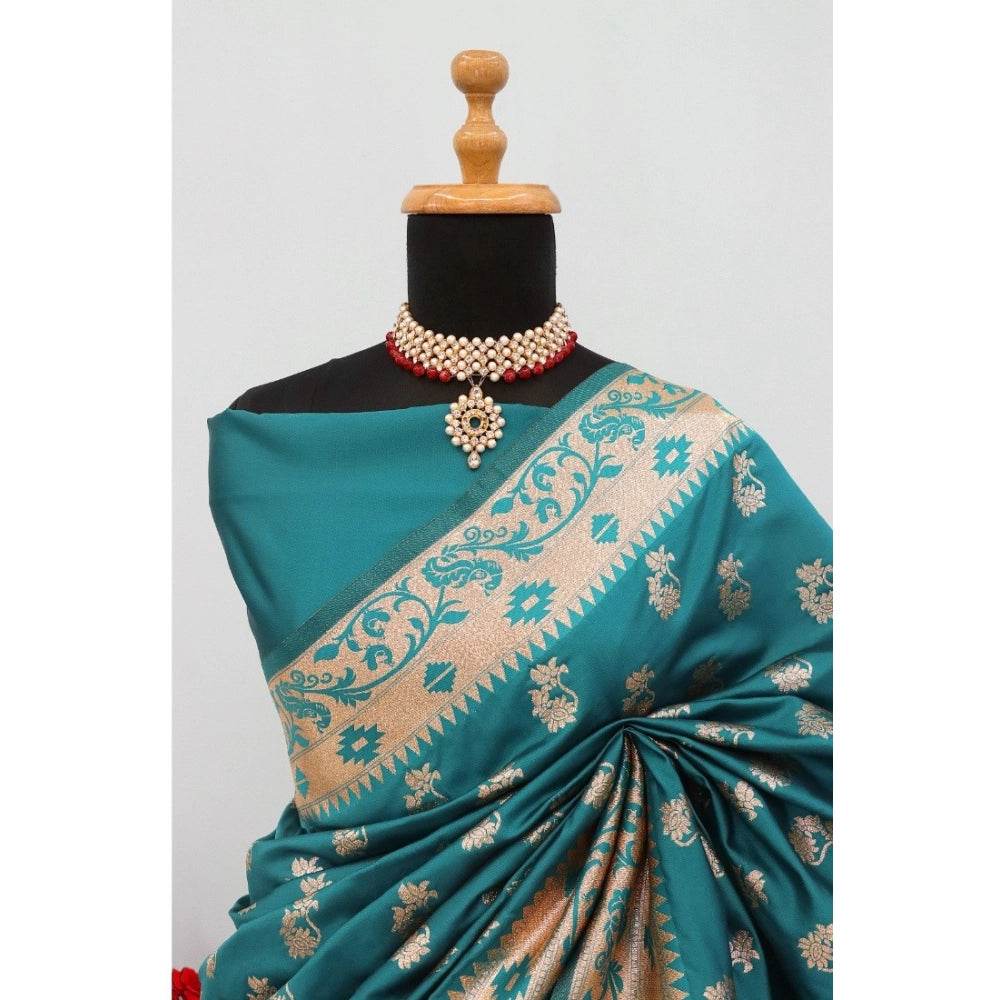 Generic Women's Satin Printed Saree With Unstitched Blouse 5.5Mtr (Rama) - MYLUXURY LANE ENTERPRISE