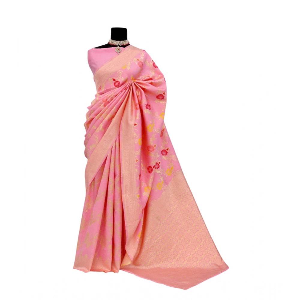 Generic Women's Banarasi Printed Saree With Unstitched Blouse 5.5Mtr (Pink) - MYLUXURY LANE ENTERPRISE