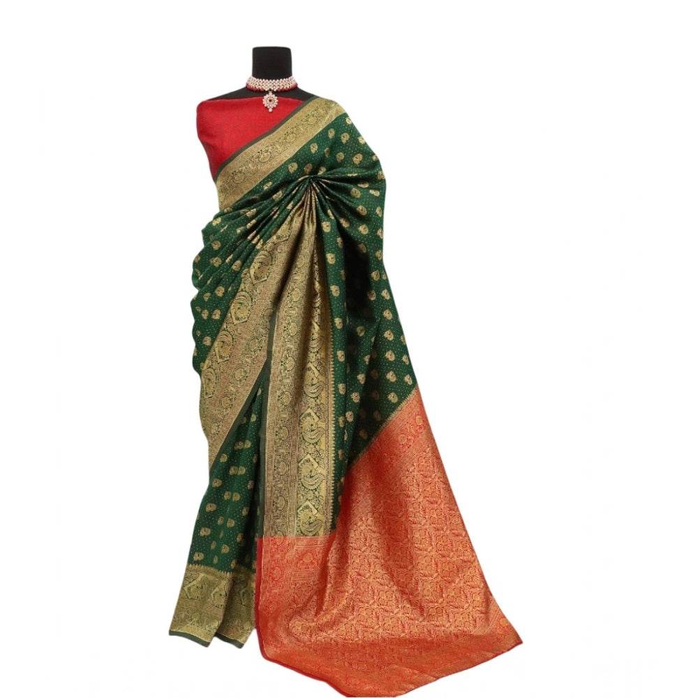 Generic Women's Banarasi Printed Saree With Unstitched Blouse 5.5Mtr (Green) - MYLUXURY LANE ENTERPRISE