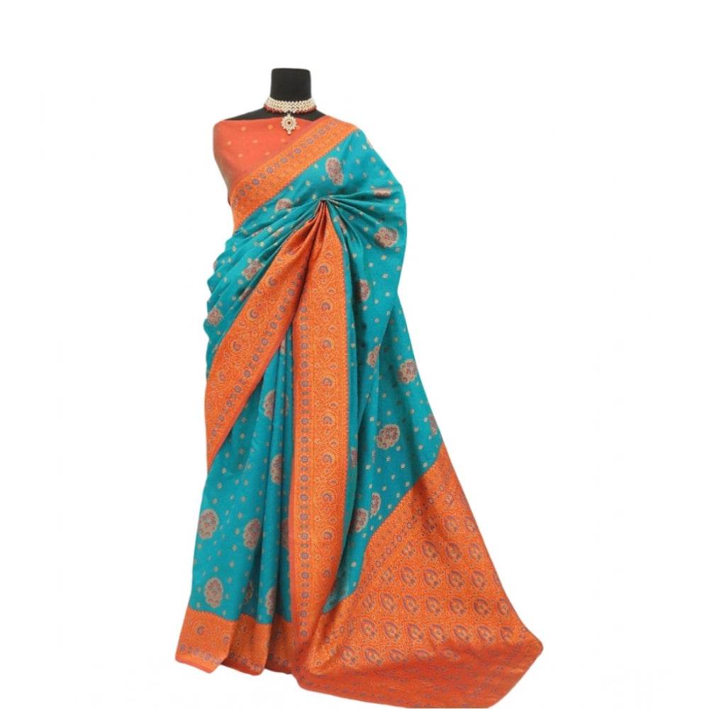 Generic Women's Banarasi Printed Saree With Unstitched Blouse 5.5Mtr (Rama) - MYLUXURY LANE ENTERPRISE