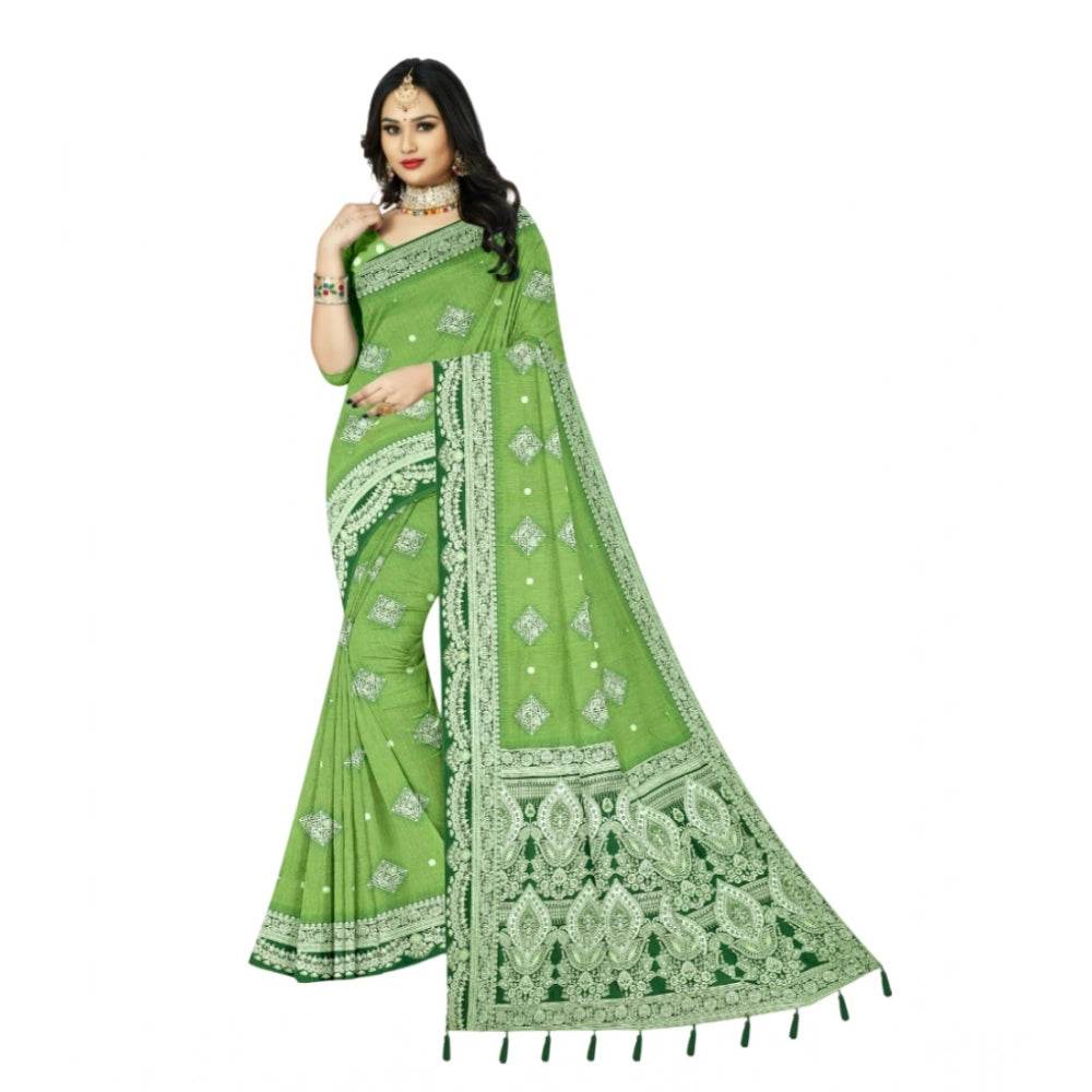 Generic Women's Cotton Printed Saree With Unstitched Blouse 5.5Mtr (Green) - MYLUXURY LANE ENTERPRISE