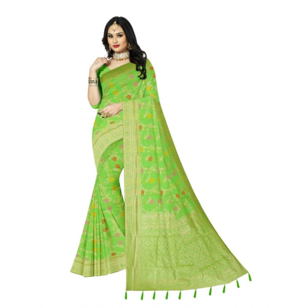 Generic Women's Banarasi Printed Saree With Unstitched Blouse 5.5Mtr (Green) - MYLUXURY LANE ENTERPRISE