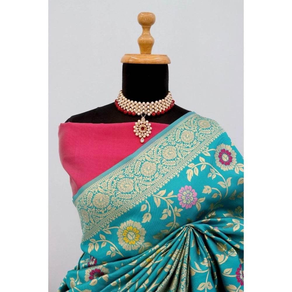 Generic Women's Banarasi Printed Saree With Unstitched Blouse 5.5Mtr (Rama) - MYLUXURY LANE ENTERPRISE