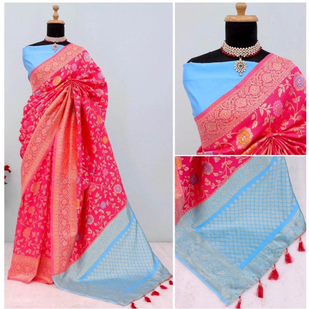 Generic Women's Banarasi Printed Saree With Unstitched Blouse 5.5Mtr (Rani) - MYLUXURY LANE ENTERPRISE
