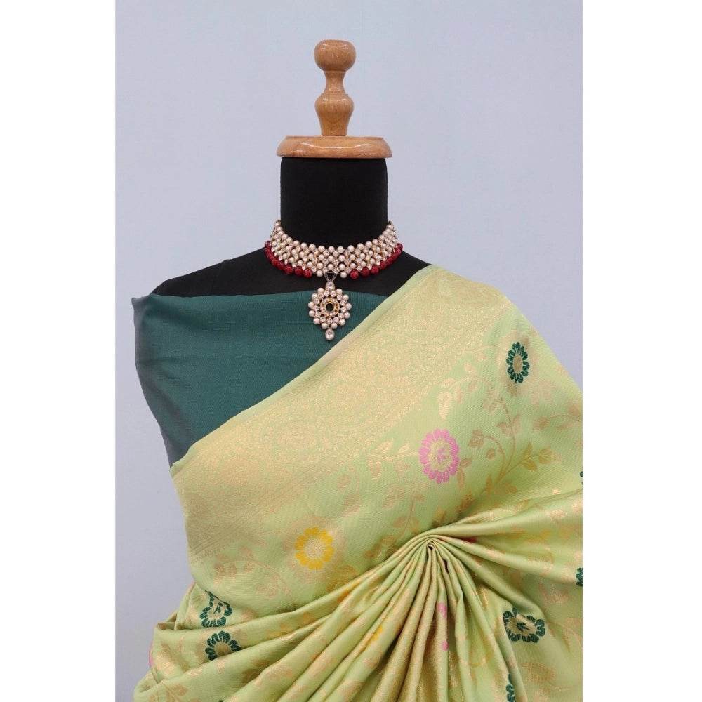 Generic Women's Banarasi Printed Saree With Unstitched Blouse 5.5Mtr (Light Green) - MYLUXURY LANE ENTERPRISE