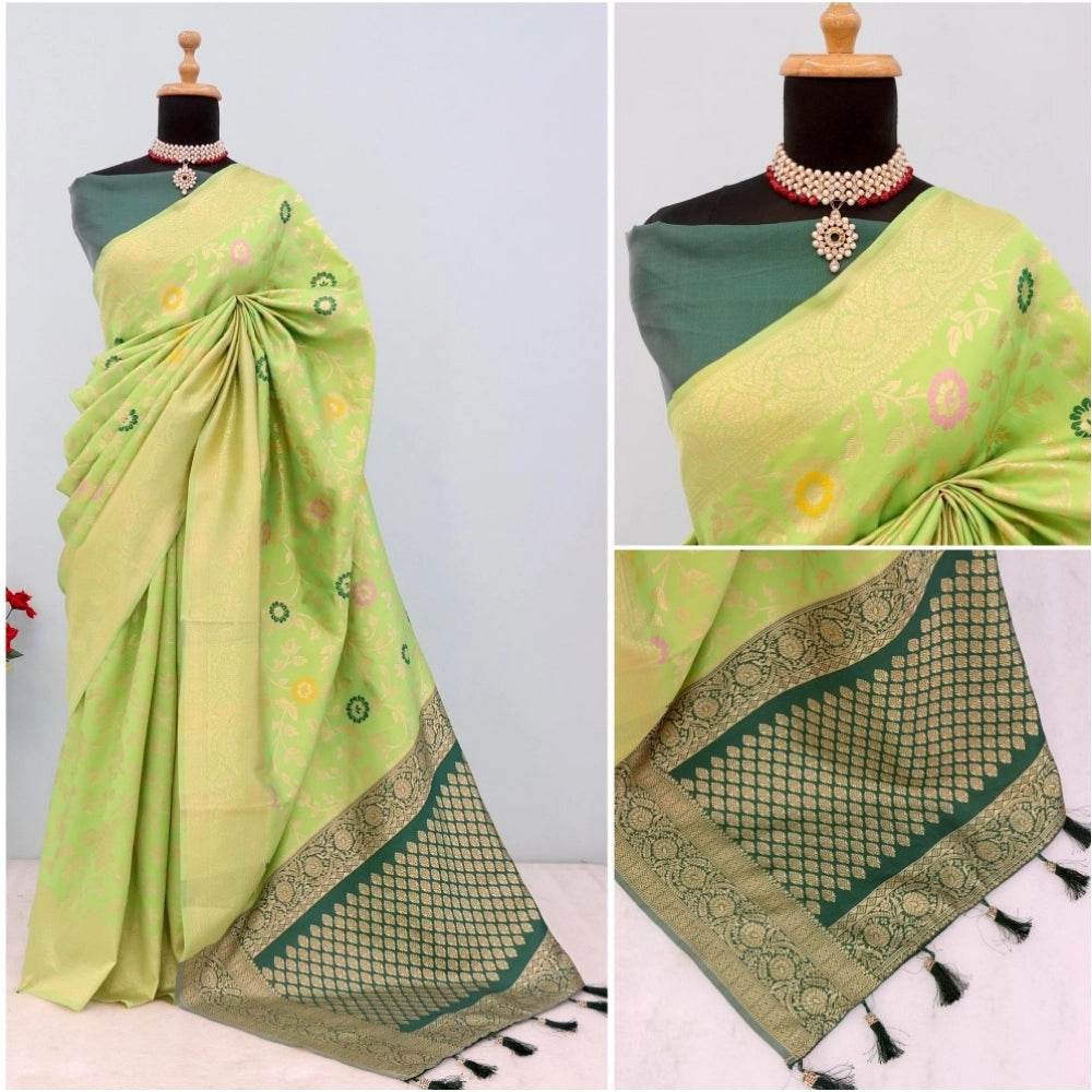 Generic Women's Banarasi Printed Saree With Unstitched Blouse 5.5Mtr (Green) - MYLUXURY LANE ENTERPRISE