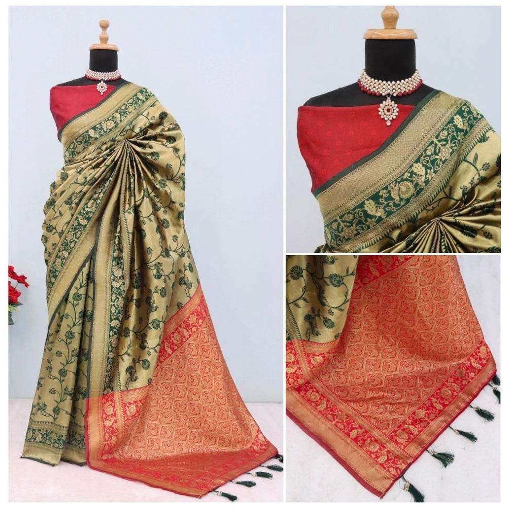 Generic Women's Banarasi Printed Saree With Unstitched Blouse 5.5Mtr (Golden) - MYLUXURY LANE ENTERPRISE