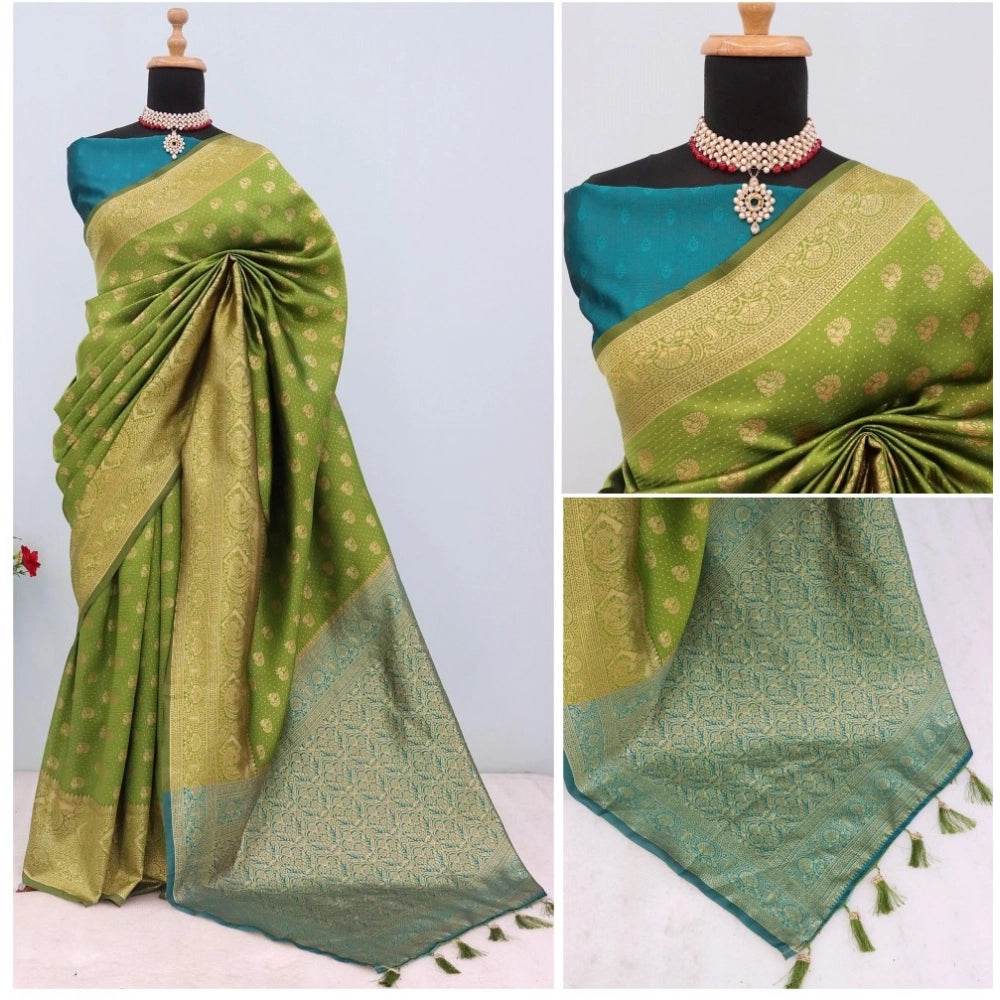 Generic Women's Banarasi Printed Saree With Unstitched Blouse 5.5Mtr (Mehendi Green) - MYLUXURY LANE ENTERPRISE