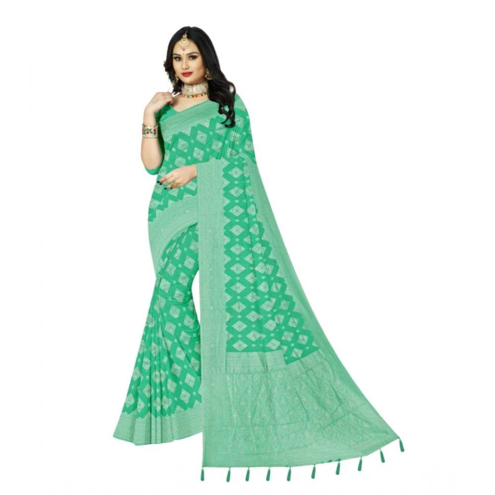 Generic Women's Cotton Printed Saree With Unstitched Blouse 5.5Mtr (Rama) - MYLUXURY LANE ENTERPRISE