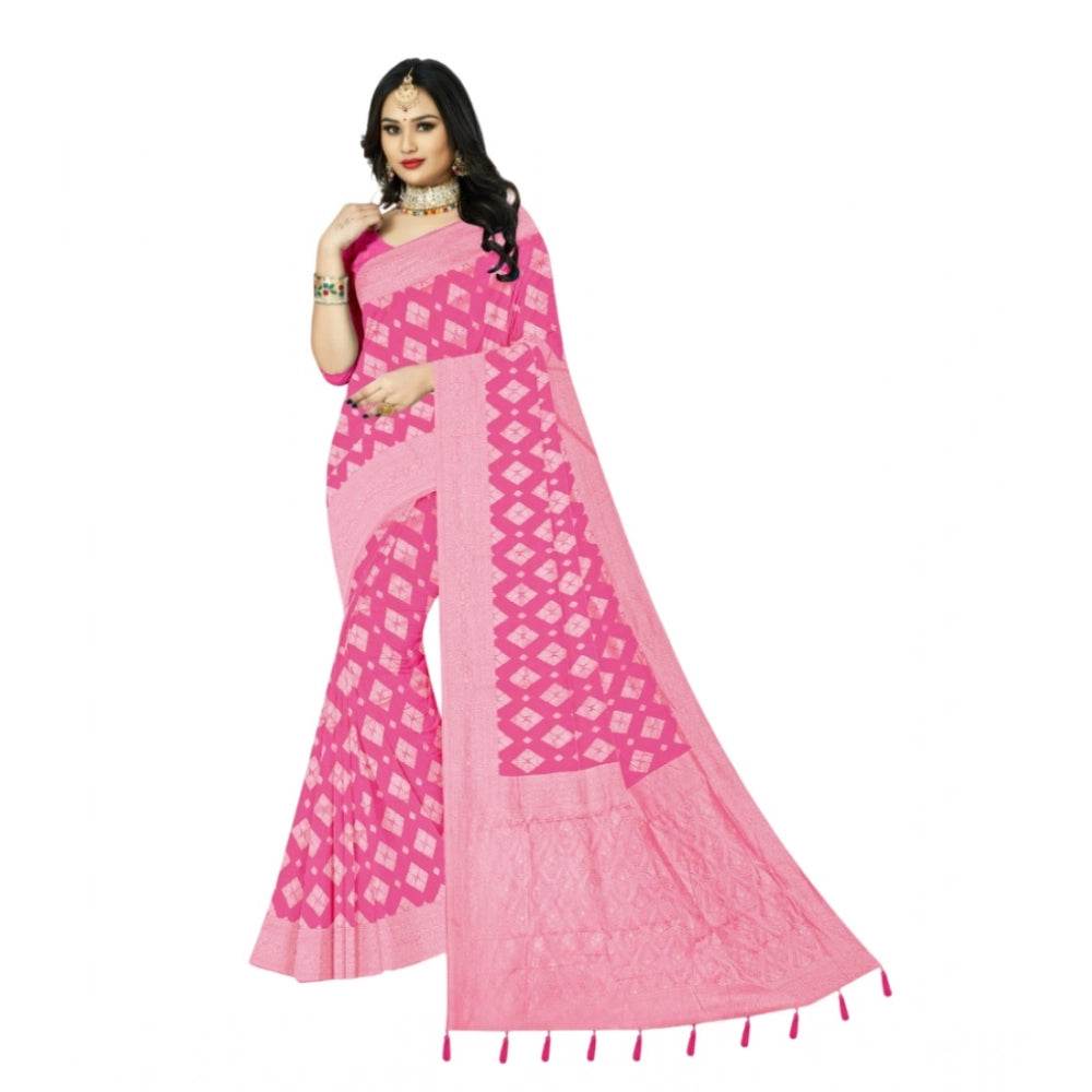 Generic Women's Cotton Printed Saree With Unstitched Blouse 5.5Mtr (Pink) - MYLUXURY LANE ENTERPRISE