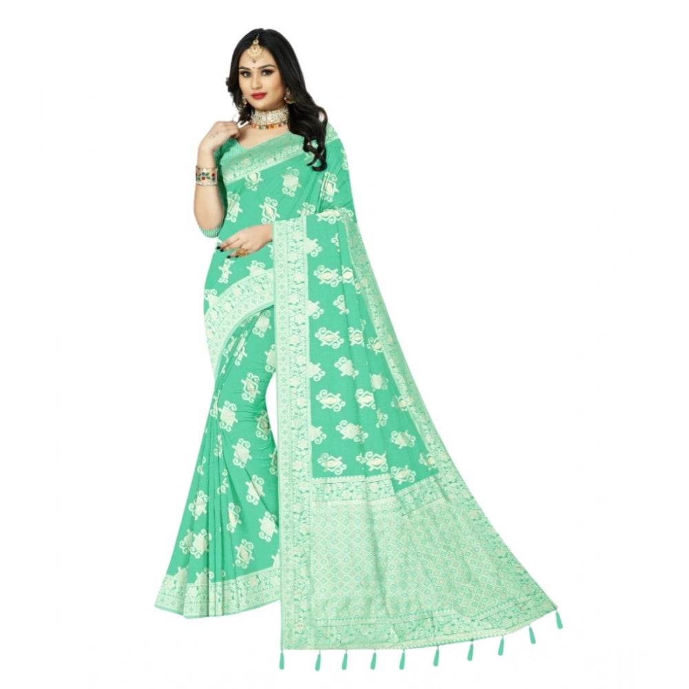 Generic Women's Cotton Printed Saree With Unstitched Blouse 5.5Mtr (Rama) - MYLUXURY LANE ENTERPRISE