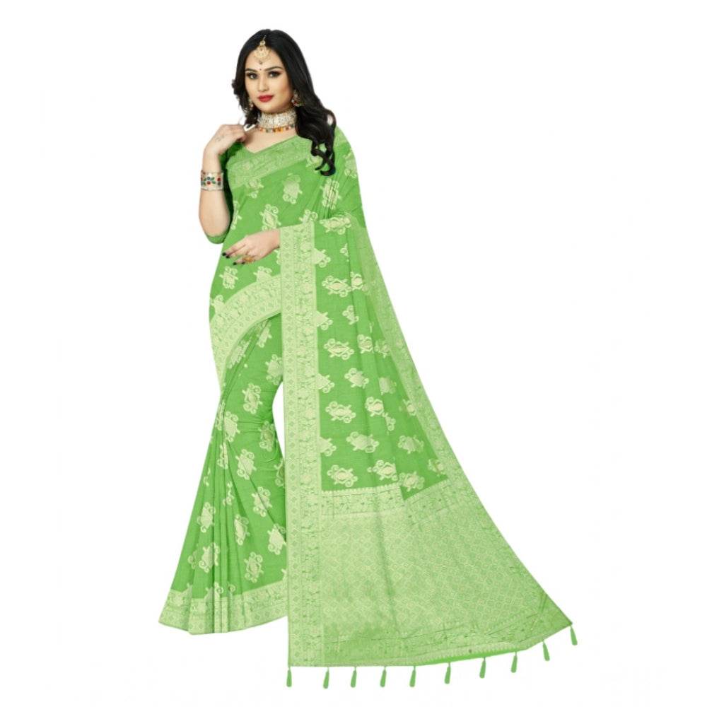 Generic Women's Cotton Printed Saree With Unstitched Blouse 5.5Mtr (Green) - MYLUXURY LANE ENTERPRISE