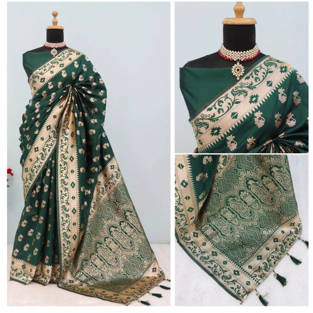 Generic Women's Satin Printed Saree With Unstitched Blouse 5.5Mtr (Green) - MYLUXURY LANE ENTERPRISE