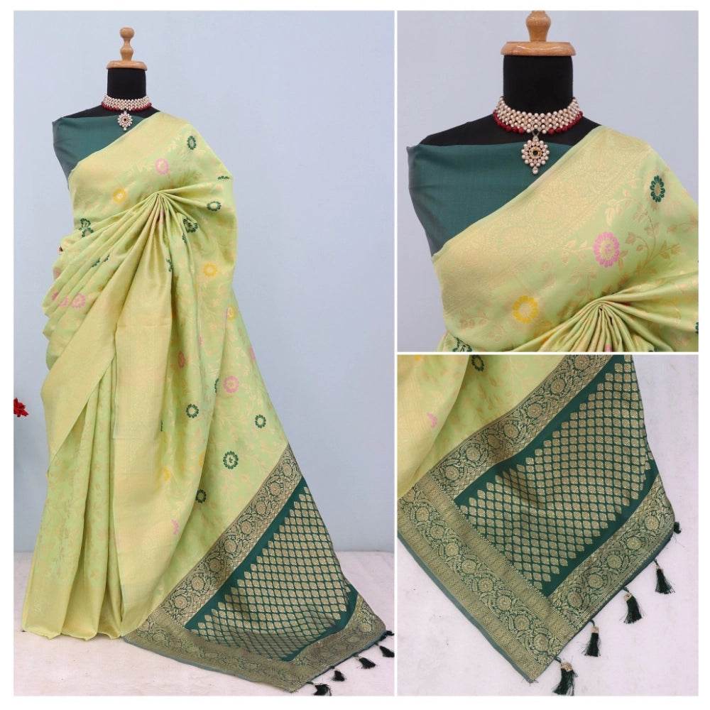 Generic Women's Banarasi Printed Saree With Unstitched Blouse 5.5Mtr (Light Green) - MYLUXURY LANE ENTERPRISE