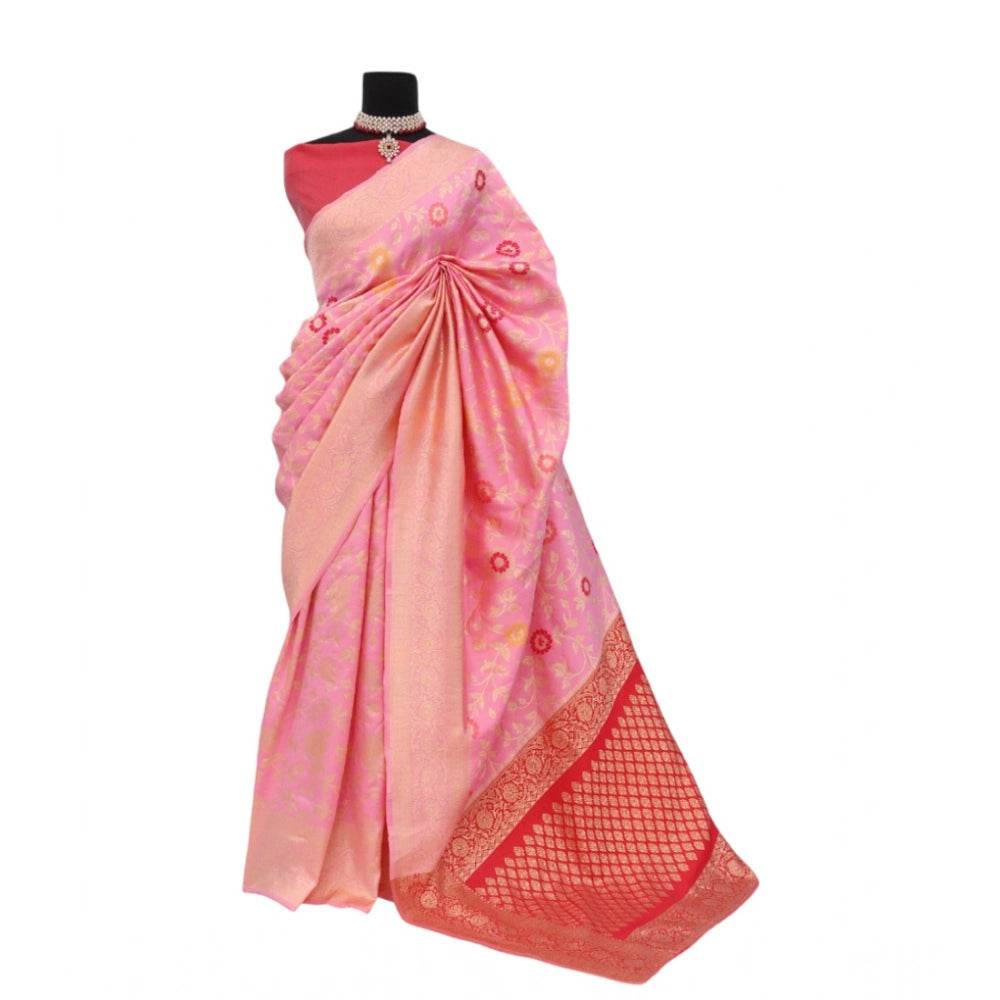 Generic Women's Banarasi Printed Saree With Unstitched Blouse 5.5Mtr (Pink) - MYLUXURY LANE ENTERPRISE