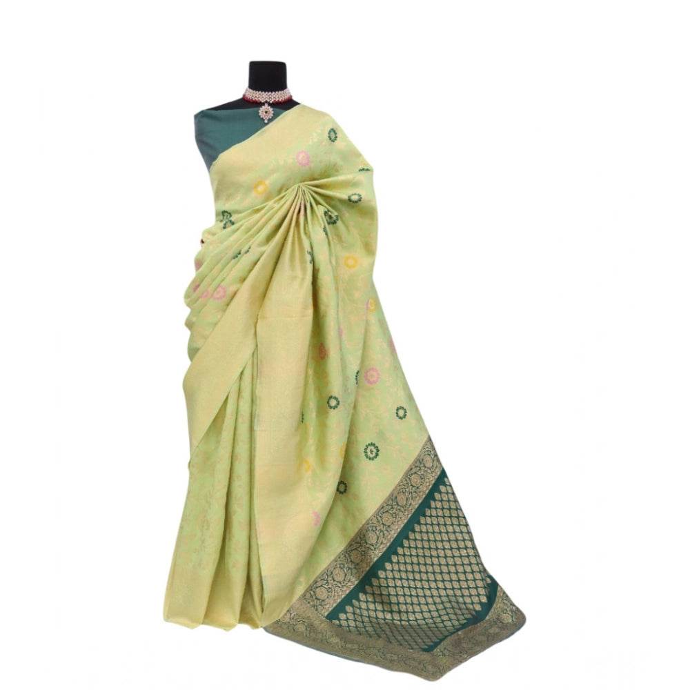 Generic Women's Banarasi Printed Saree With Unstitched Blouse 5.5Mtr (Light Green) - MYLUXURY LANE ENTERPRISE