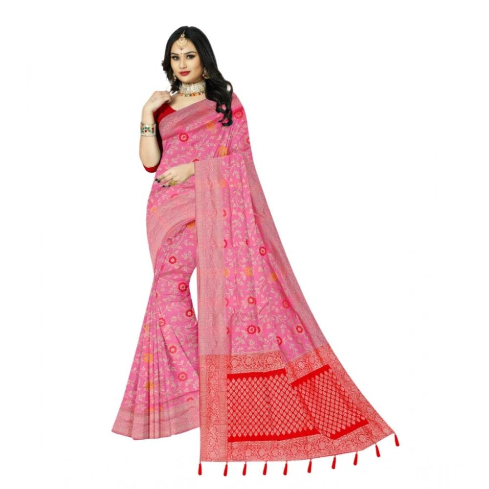 Generic Women's Banarasi Printed Saree With Unstitched Blouse 5.5Mtr (Pink) - MYLUXURY LANE ENTERPRISE
