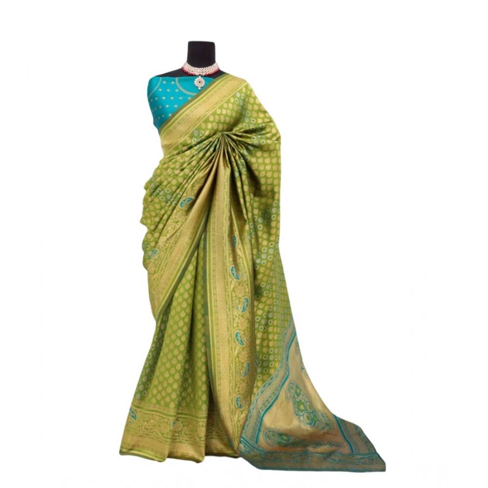 Generic Women's Banarasi Printed Saree With Unstitched Blouse 5.5Mtr (Mehendi Green) - MYLUXURY LANE ENTERPRISE